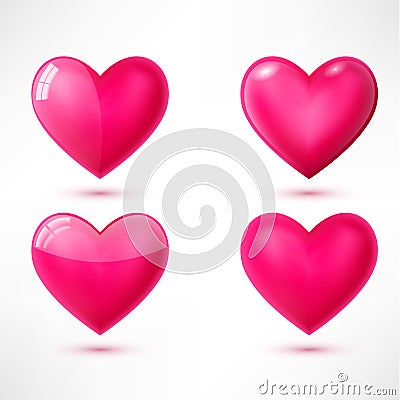 Vector glossy hearts with shadows Vector Illustration