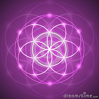 Vector Glowing Flower of Life Symbol Illustration Vector Illustration