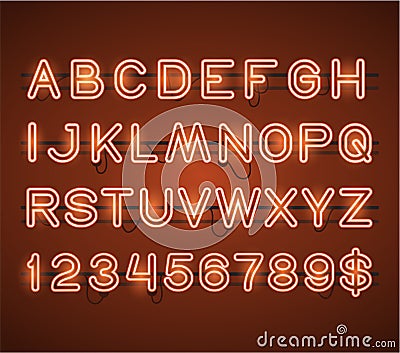 Vector Glowing Orange Neon Bar Alphabet Vector Illustration