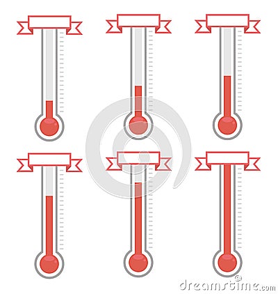 Vector goal thermometers at different levels. Vector Illustration