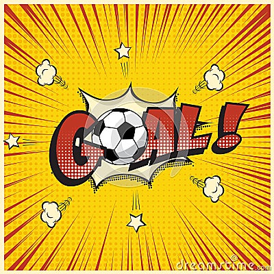 Vector Goal word with football ball in comic book style illustration. Vector Illustration