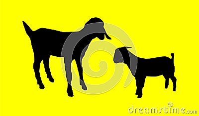 vector Goat, Yellow background with object filled in with a solid black color Vector Illustration