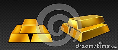 Gold bars isolated on dark transparent background Vector Illustration