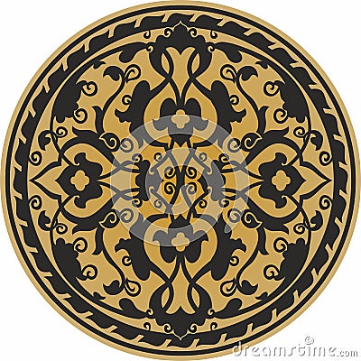 Vector gold and black arabic national round ornament. Vector Illustration