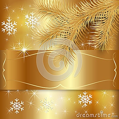 Vector Gold Christmas Holiday Greeting Card Vector Illustration