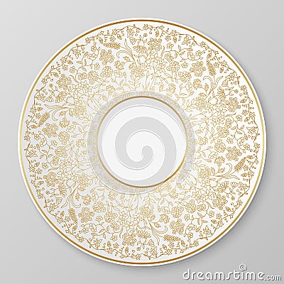 Vector gold decorative plate. Vector Illustration