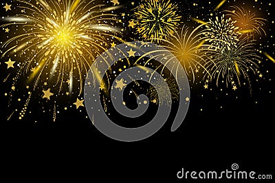 Vector gold fireworks on black background Vector Illustration