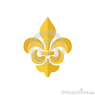 Vector gold Fleur de lis ornament icon on white background. Royal heraldic symbol. Vector illustration Cartoon Illustration