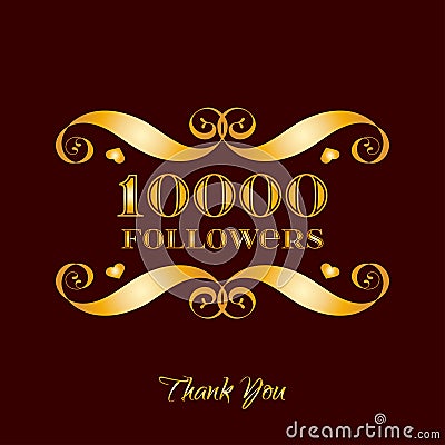 Vector gold 10000 followers badge over brown Vector Illustration