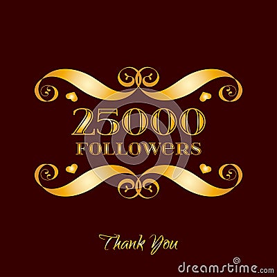 Vector gold 25000 followers badge over brown Vector Illustration