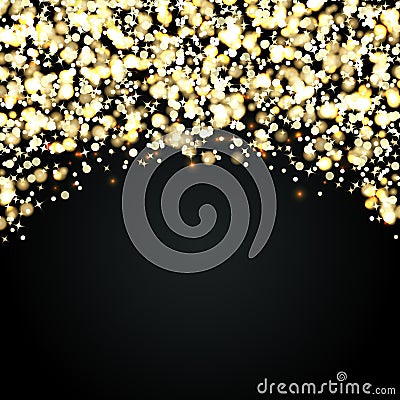 Vector gold glitter particles background effect for luxury greeting rich card. Sparkling texture with glowing lights Vector Illustration