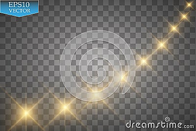 Vector gold glitter wave illustration. Gold star dust trail sparkling particles isolated on transparent background. Vector Illustration