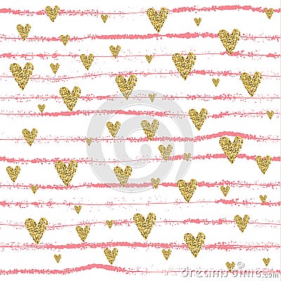 Vector Gold glittering heart seamless pattern Vector Illustration