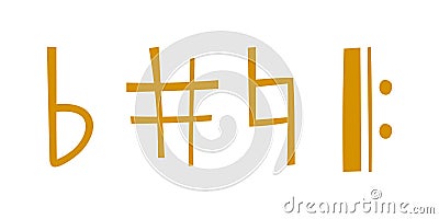 Vector gold icons set music note melody symbols vector illustration. Vector Illustration