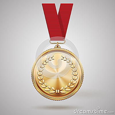 Vector gold medal on red ribbon Vector Illustration