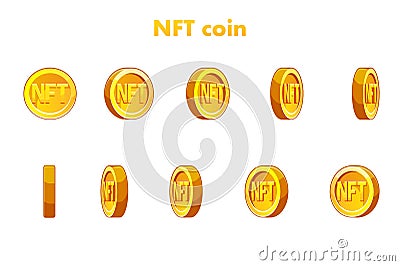 Vector Gold NFT coin. Animation NFT coin, step by step. Cryptocurrency, NFT-token Internet currency of the future Stock Photo