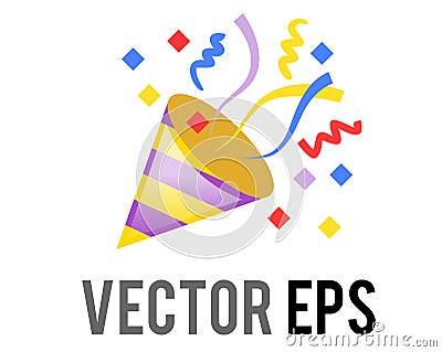 Vector gold party popper icon with confetti and streamers for celebration Vector Illustration