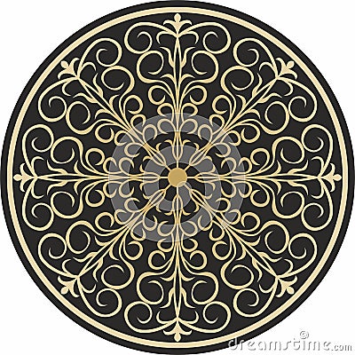 Vector gold round ornament on the black backgraund Vector Illustration