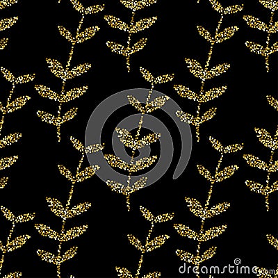 Vector gold seamless pattern, floral texture with hand drawn flowers and plants. ornament. Trendy Vector Illustration