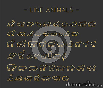 Vector gold set of line silhouettes animals Stock Photo