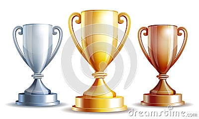 Vector gold, silver and bronze winners cup. Vector Illustration