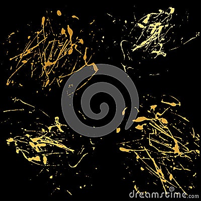 Vector gold splatter paint abstract on black background set hand Stock Photo