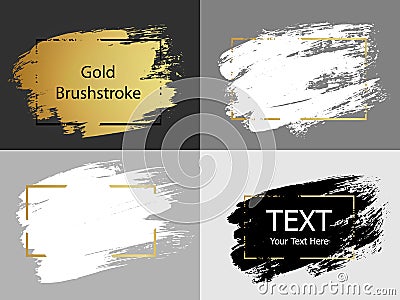 Vector gold, white and black paint stroke with border frame. Dir Vector Illustration