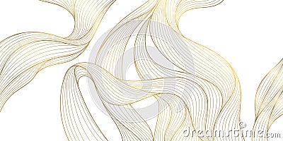 Vector gold on white line wave abstract pattern, elegant luxury design background, flow curve dynamic banner. Stock Photo