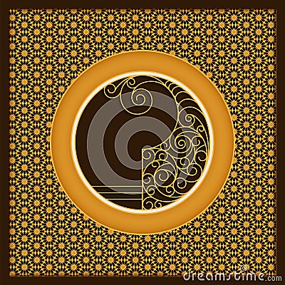 Vector golden arabic card template with ornamented circles and patterns. design for covers, print, cards Vector Illustration