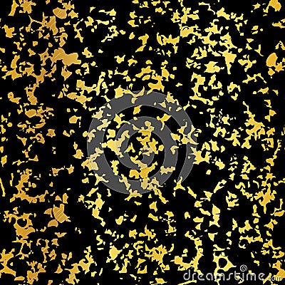 Vector Golden On Black Abstract Grunge Flake Foil Texture Seamless Pattern Background. Vector Illustration