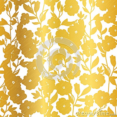 Vector Golden Blossom Flowers Summer Seamless Pattern Background. Great for elegant gold texture fabric, cards, wedding Vector Illustration