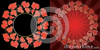 Vector golden and bright red grape frames on black and red backgrounds Vector Illustration