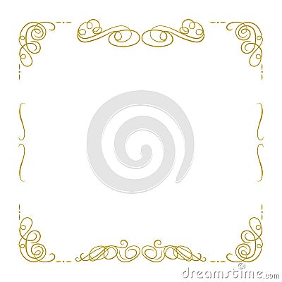 Vector Golden Calligraphic Frame, Filigree Square Border Template, Vintage Style, Design Element Isolated. Vector Illustration