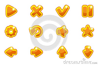 Vector golden collection set glass buttons for Ui Vector Illustration