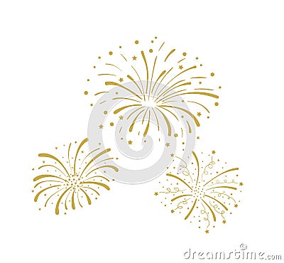 Vector Golden Doodle Fireworks Isolated, Celebration, Party Icon, Anniversary, New Year Eve. Vector Illustration