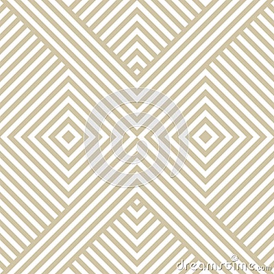 Golden linear vector geometric seamless pattern with diagonal stripes, squares, chevron. Vector Illustration