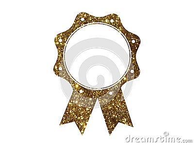 Vector golden glitter gold color award medal ribbon badge Vector Illustration