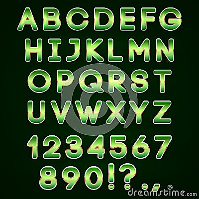 Vector golden and green neon alphabet on dark Vector Illustration