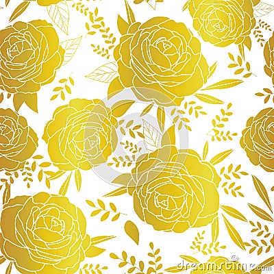 Vector golden lace roses seamless repeat pattern background. Great for wedding or bridal shower decor, invitations Vector Illustration