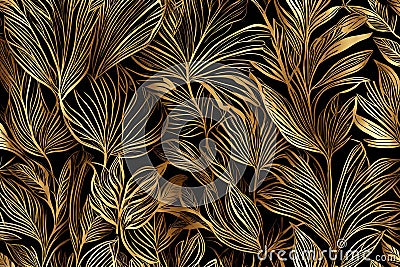 Vector golden leaves botanical modern, art deco wallpaper background pattern Stock Photo