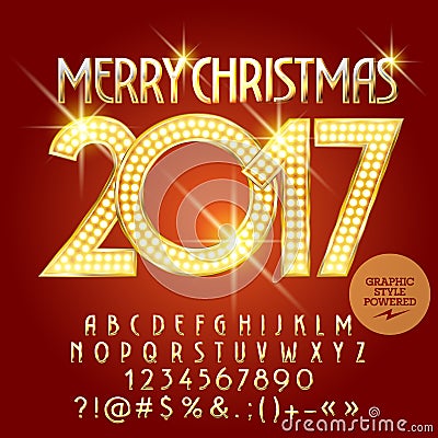 Vector golden light up Merry Christmas 2017 greeting card Vector Illustration