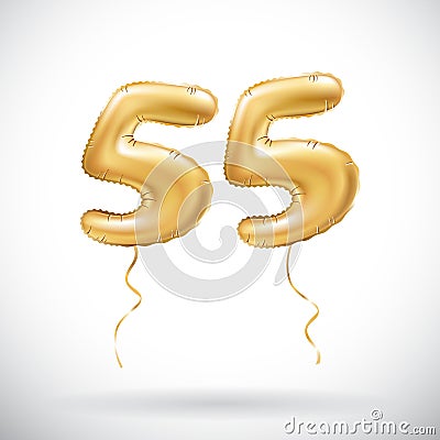 Vector Golden number 55 fifty five metallic balloon. Party decoration golden balloons. Anniversary sign for happy holiday, celebra Vector Illustration