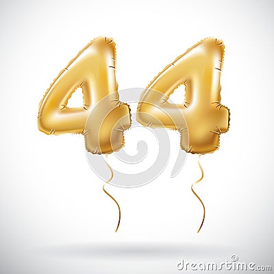 Vector Golden 44 number Forty-four metallic balloon. Party decoration golden balloons. Anniversary sign for happy holiday, celebra Vector Illustration