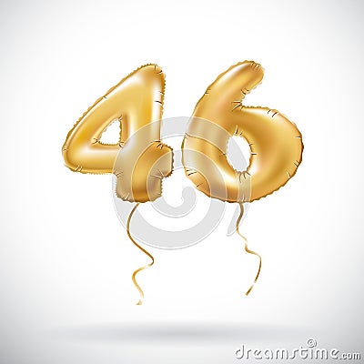 Vector Golden number 46 forty six metallic balloon. Party decoration golden balloons. Anniversary sign for happy holiday, celebrat Vector Illustration