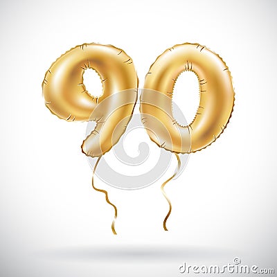 Vector Golden number 90 ninety metallic balloon. Party decoration golden balloons. Anniversary sign for happy holiday, celebration Vector Illustration