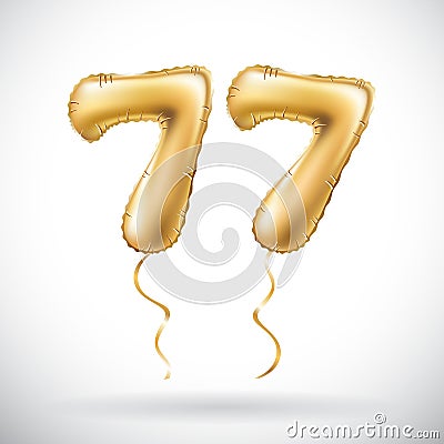 Vector Golden number 77 seventy seven metallic balloon. Party decoration golden balloons. Anniversary sign for happy holiday, cele Vector Illustration