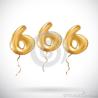 Vector Golden number 666 six hundred sixty six metallic balloon. Party decoration golden balloons. Anniversary sign for happy holi Vector Illustration