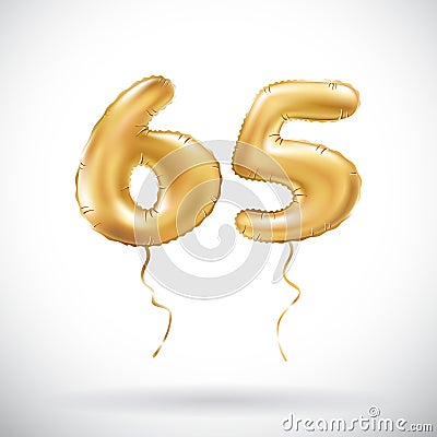 Vector Golden number 65 sixty five metallic balloon. Party decoration golden balloons. Anniversary sign for happy holiday, celebra Vector Illustration