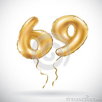 Vector Golden number 69 sixty nine metallic balloon. Party decoration golden balloons. Anniversary sign for happy holiday, celebra Vector Illustration