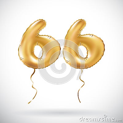 Vector Golden number 66 sixty six metallic balloon. Party decoration golden balloons. Anniversary sign for happy holiday, celebrat Vector Illustration